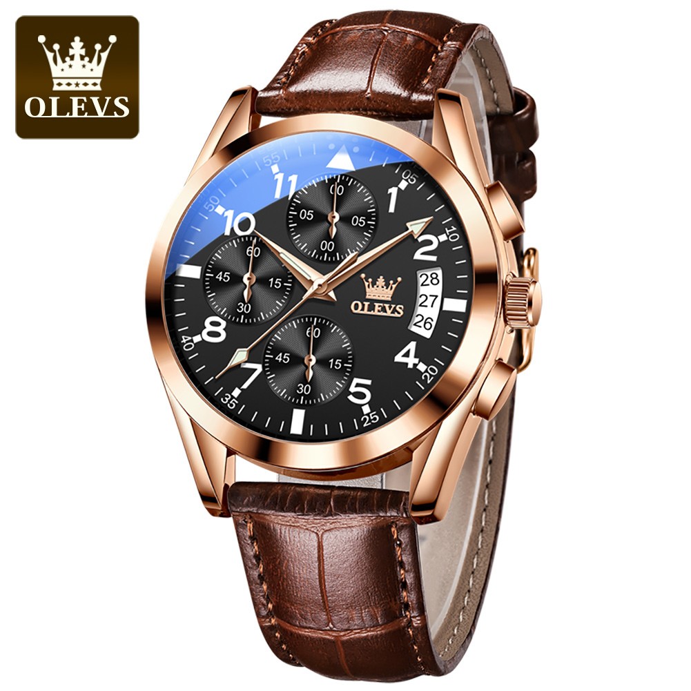 OLEVS Original Luxury Watch for Men Quartz Multifunction Fashion Leather Waterproof Clock Brand Wris Watches Relogio Masculino