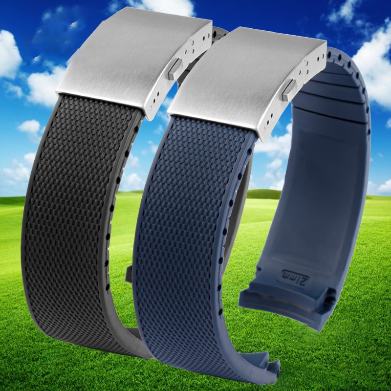 Curved End Rubber Watch Strap 21mm Watchband For Longines Conquest L37813567 L37813787 L3.781/782 Wristwatches Band