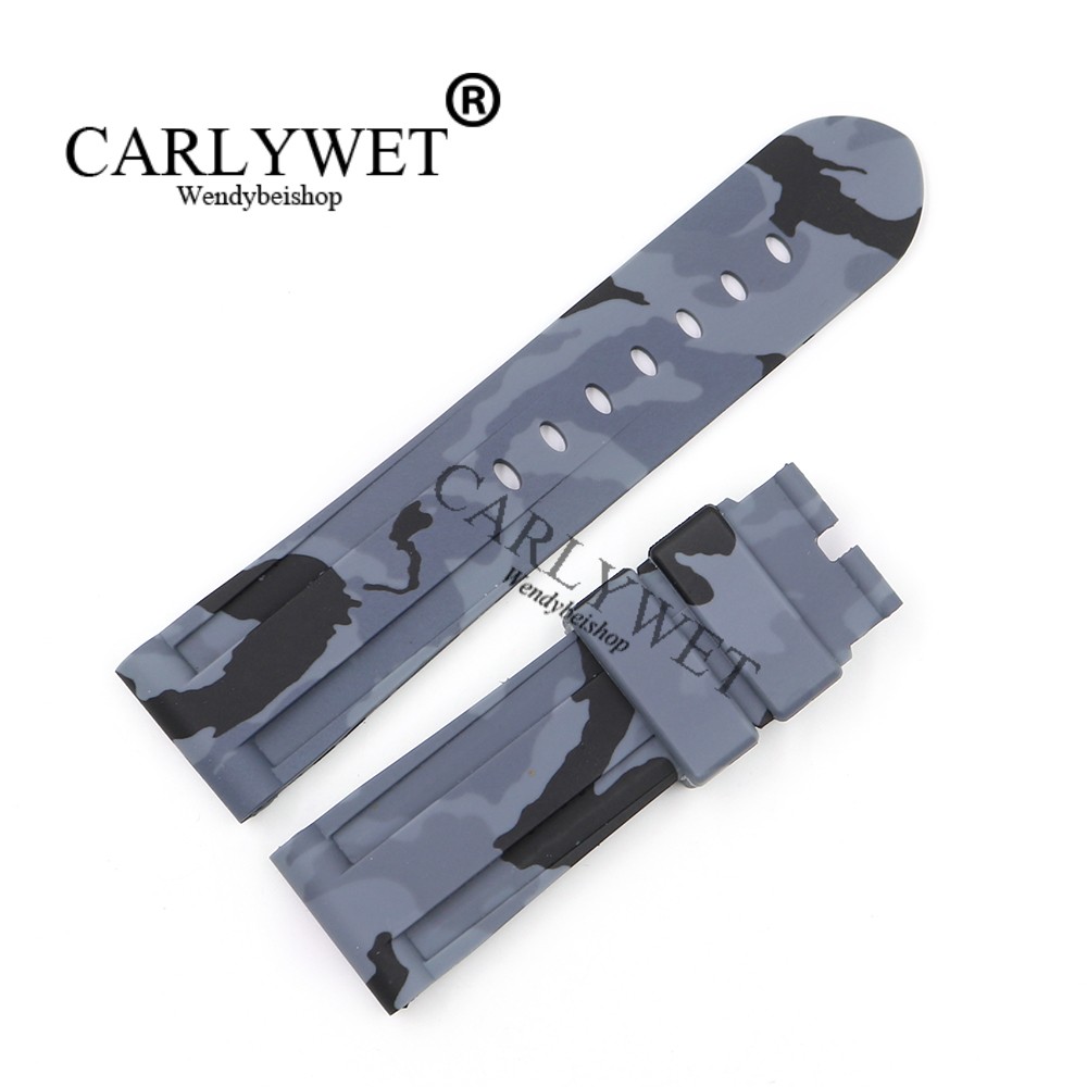 Carlywet 24mm Hot Sale Newest Camo Gray Replacement Waterproof Silicone Rubber Wrist Strap Webbing Belt Without Buckle