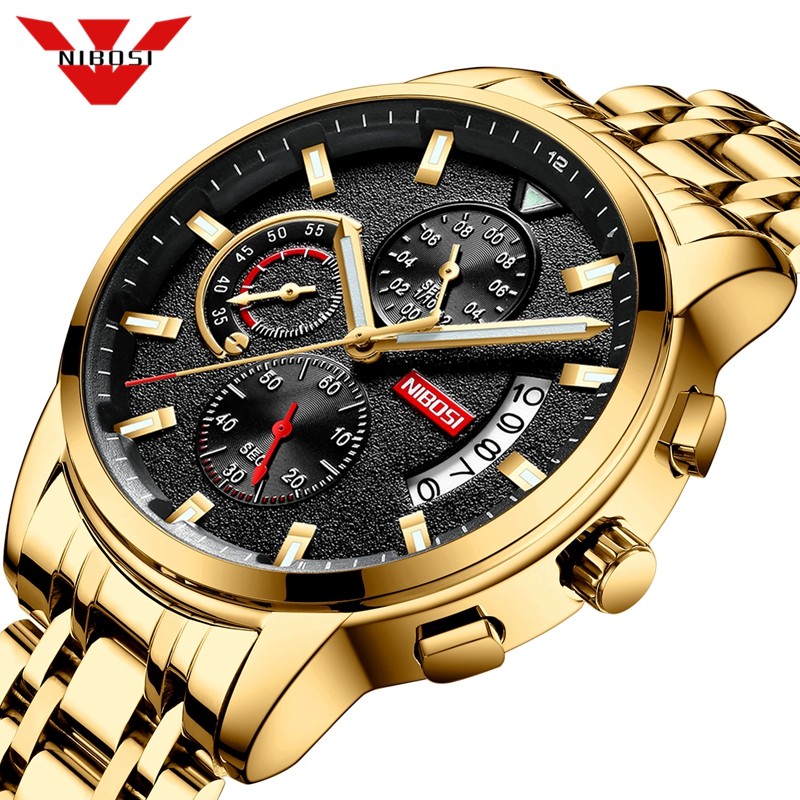 NIBOSI Watch Brand Quartz Watch Men Sports Watches Men Steel Military Watch Waterproof Gold 2022 Wrist Watch Relogio Masculino