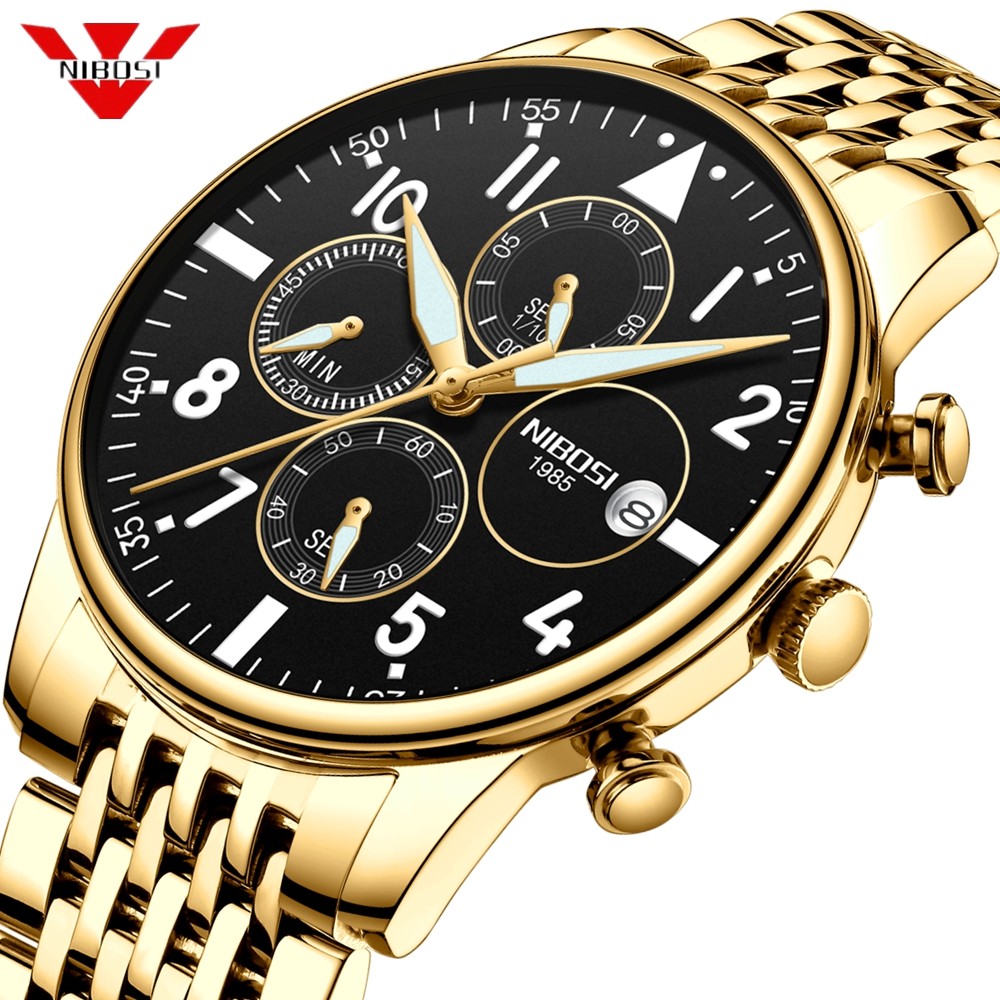 NEBOSI - Luxury Watches for Men, Military Chronograph, Quartz, Stainless Steel, Fashion