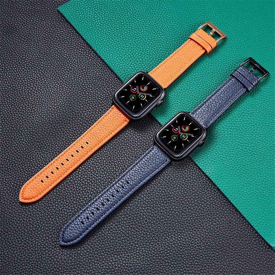 Business Style Strap for Apple Watch Series 40 44mm Litchi Grain Leather Buckle Band for iWatch 2 3 4 5 6 SE 38 42mm Watch Band