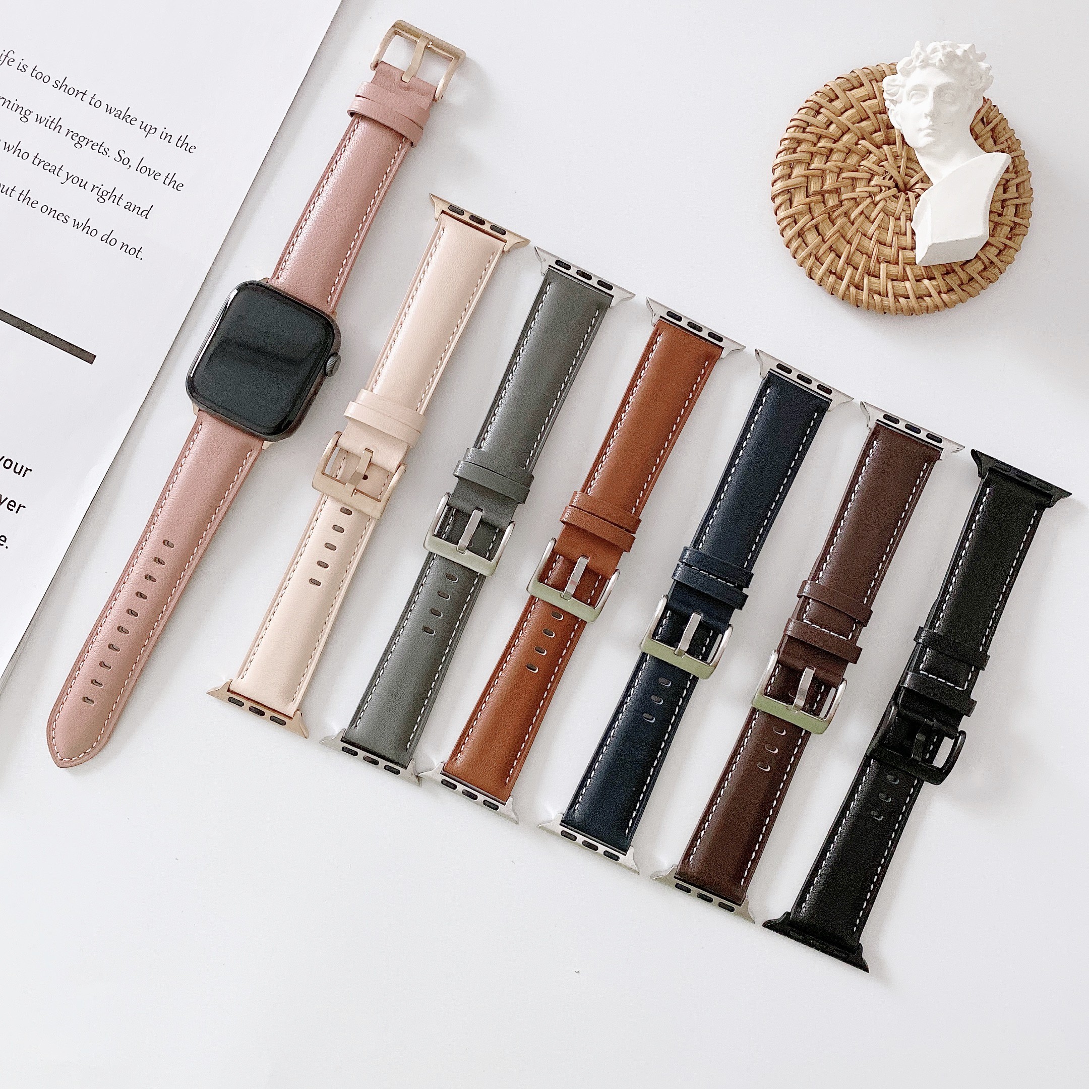 Korea Strap for Apple Watch Band 45mm 41mm 44/40mm 42 38 Genuine Leather Bracelet Apple Watch 7 6 5 4 3 2 1 SE Strap for iWatch