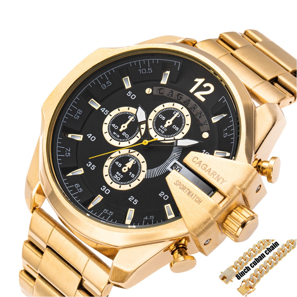 Men's Watches Luxury Brand Gold Steel Quartz Watch Men Cagarny Casual Men's Wrist Watch Military Relogio Masculino Dropship