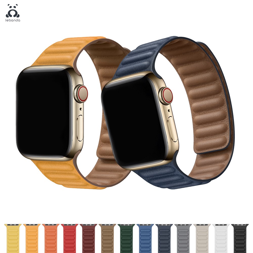 Lebanda Leather Series Strap For iwatch Series 7 6 SE 5 4 3 2 1 Apple Watch Strap Brown Back Two Colors Strap With Magnet Buckle