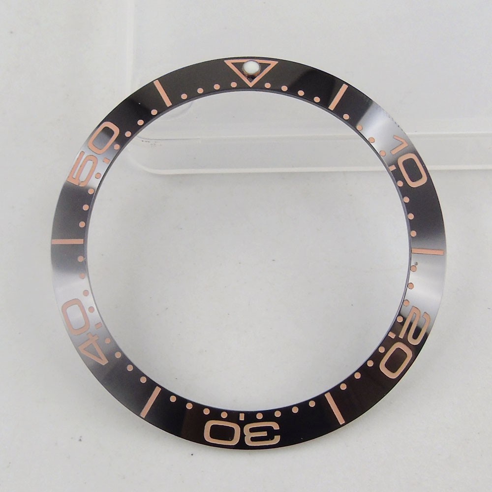 Carving 38mm brown ceramic bezel pink markers inserts for 40mm submariner men's watch