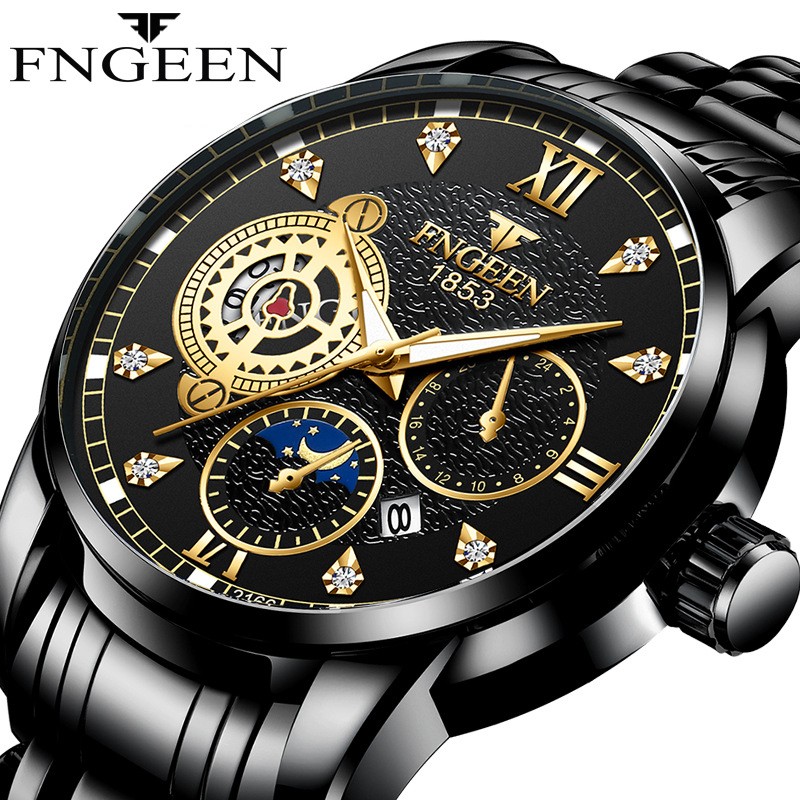 FNGEEN Fashion Luxury Men's Watches Stainless Steel Quartz Wristwatch Calendar Luminous Watch Men Business Casual Watch for Men