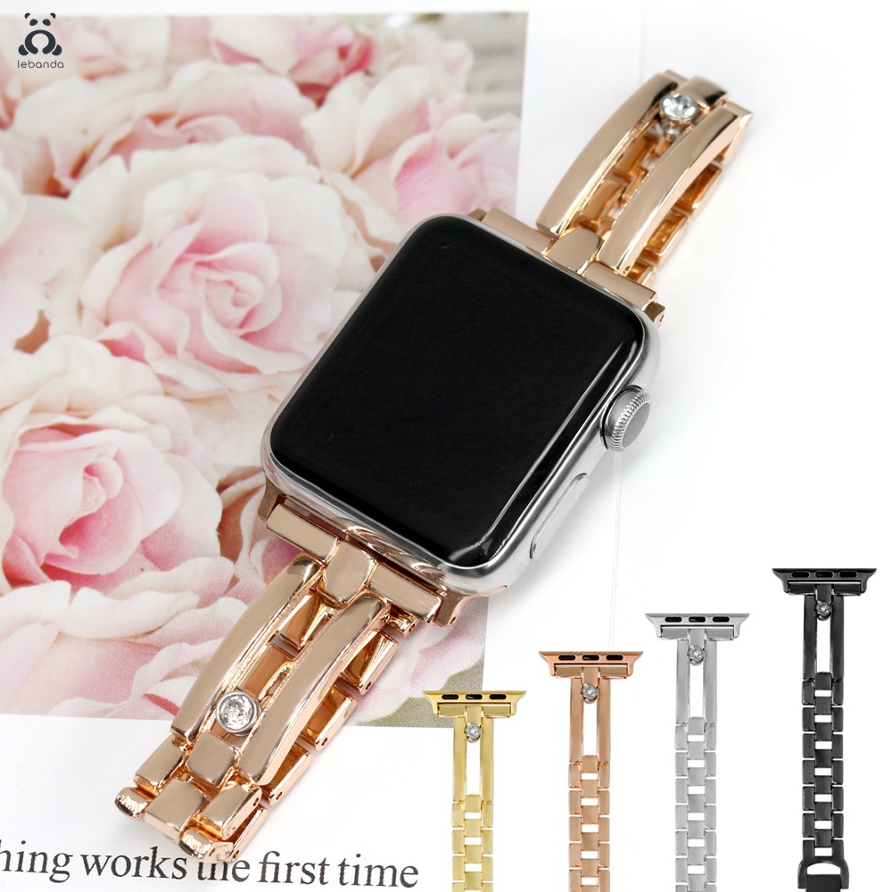 Beaded Folding Clasp Strap for Apple Watch Series 7 6 SE 5 4 3 Stainless Steel Shiny Strap for iWatch Zircon Rhinestone 41 45mm