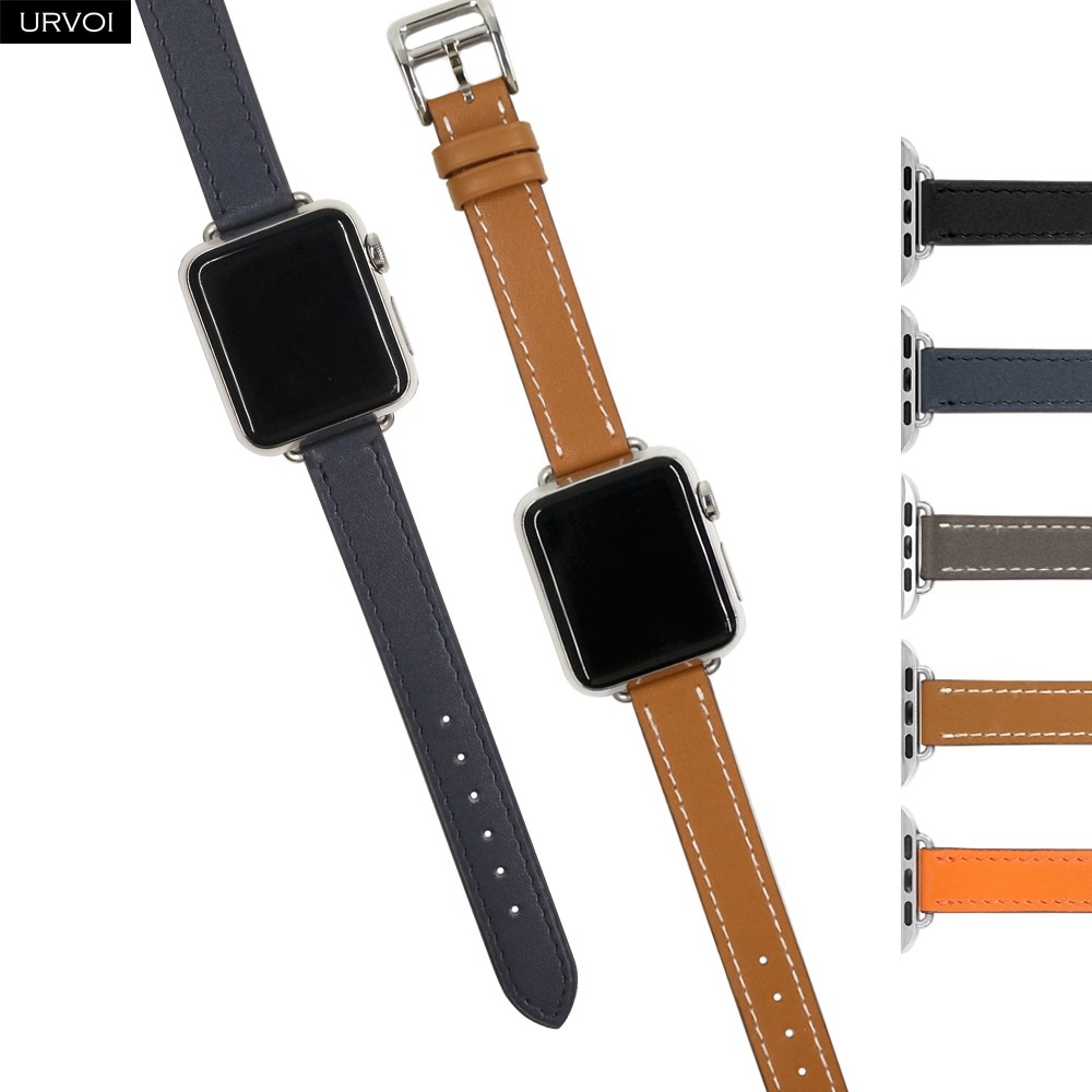 URVOI One Round for Apple Watch Band Series 7 6 SE 5 4 3 2 1 Genuine Leather Strap for iWatch 40 44mm Slim Handmade Design