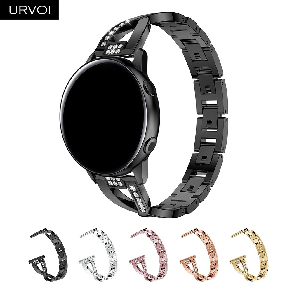 URVOI Band for Galaxy Watch Active Double X Strap Stainless Steel Fold Over Clasp with Zircon Quick Release Wrist Pins 42 46mm