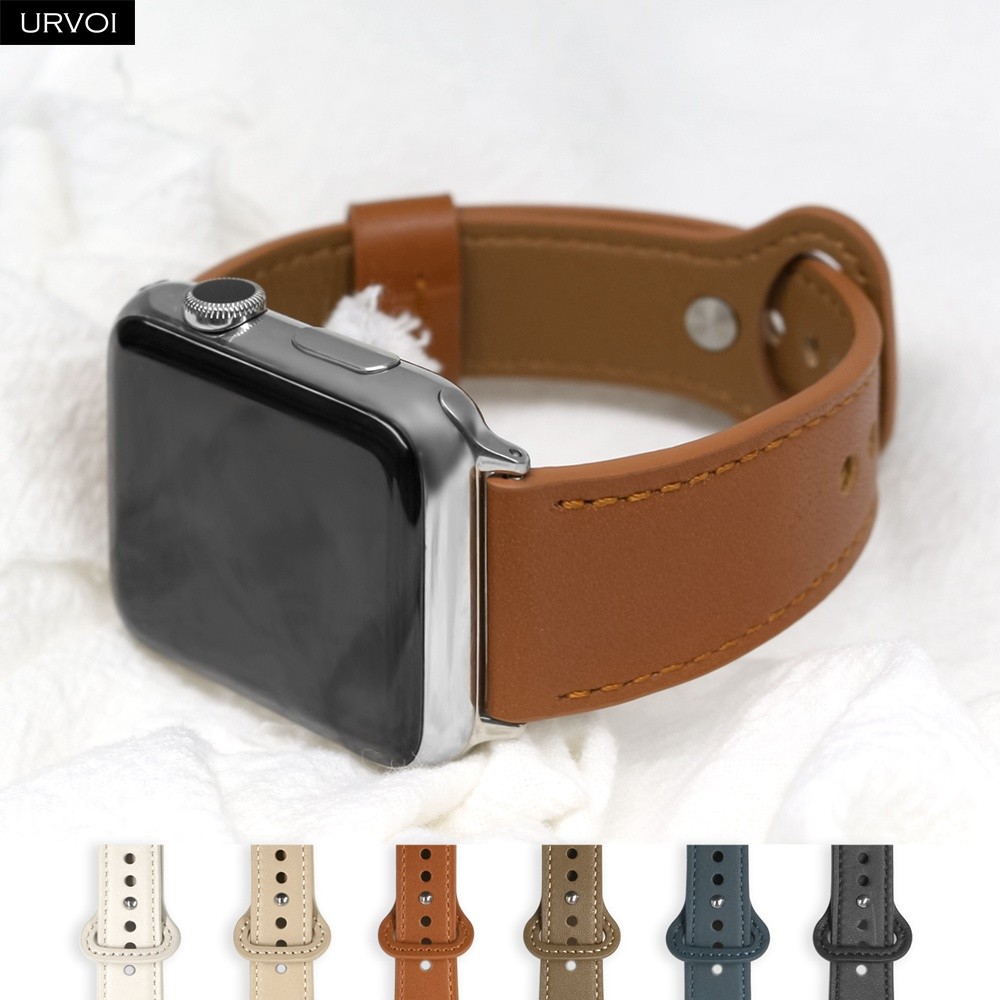 URVOI Leather Strap for Apple Watch Series 7 6 SE 5 4 Sport Band Genuine Leather Pin Buckle for iWatch Single Loop 41mm 45mm