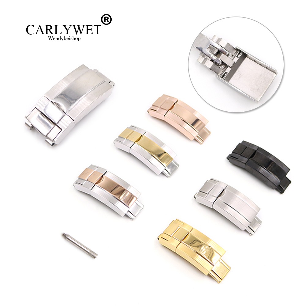 CARLYWET 16mm x 9mm Brush Polish Stainless Steel Watch Band Deployment Clasp For Bracelet Rubber Leather Strap Oyster Subs