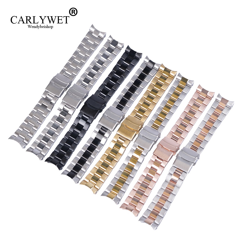 CARLYWET - Metal Replacement Band for Seiko Watches, High Quality Stainless Steel Band, 22mm Double Push Clasp