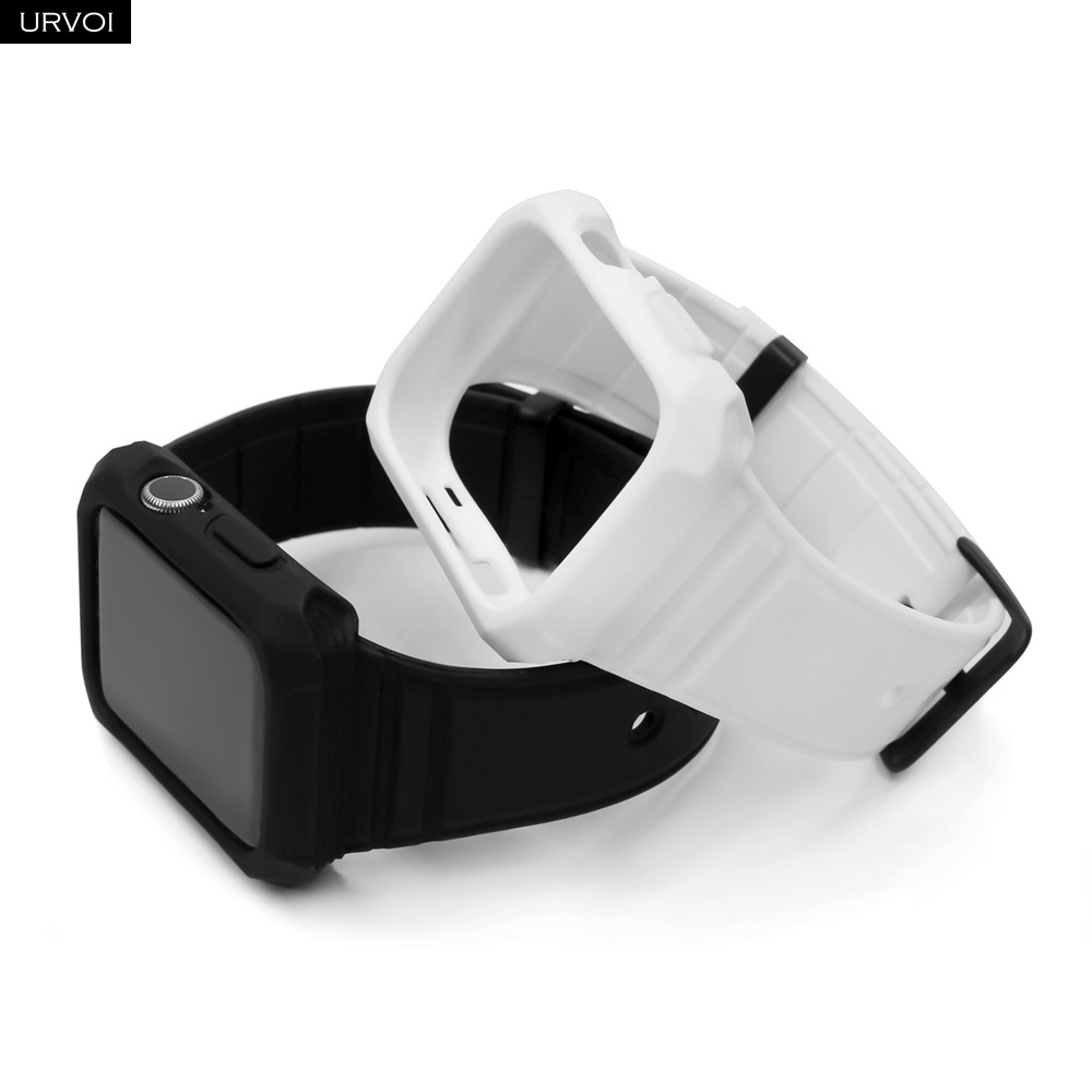 URVOI Band for Apple Watch Series 4 5 6 SE Strap for iWatch 2 in 1 Protector 40 44mm black white color antishock simple