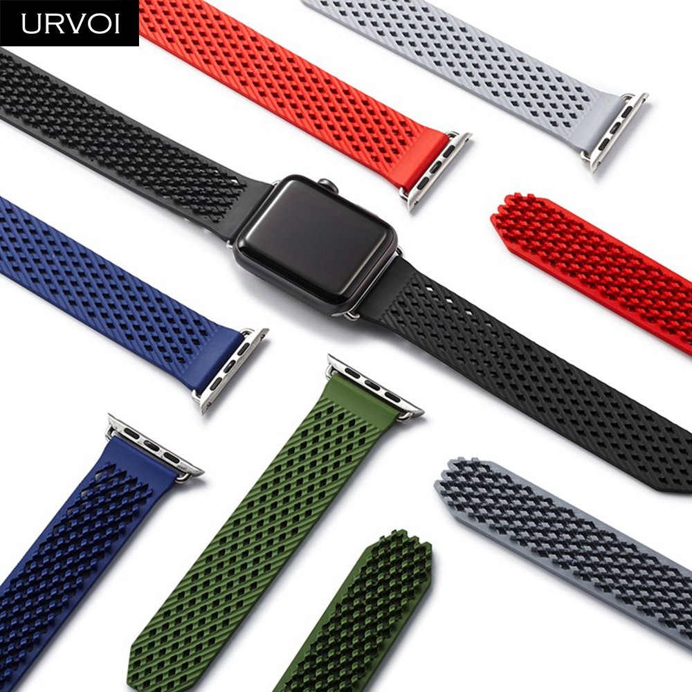 URVOI Fluorelastomer Band for Apple Watch Series 7 6 SE 5 432 Strap for iWatch Soft Silicone Replacement Sport Band No Buckle