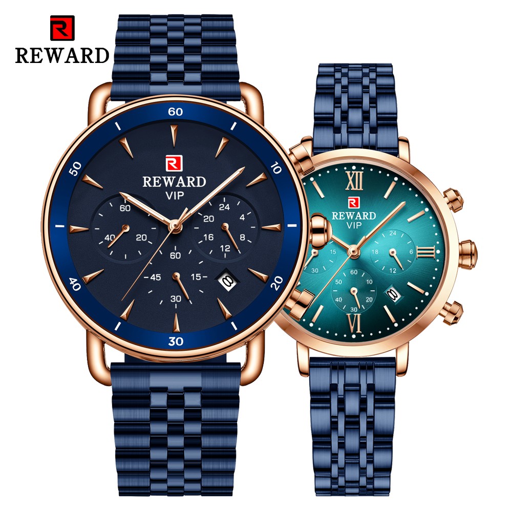 Reward luxury brand watch for men women stainless steel chronograph waterproof wristwatches fashion male female match watch