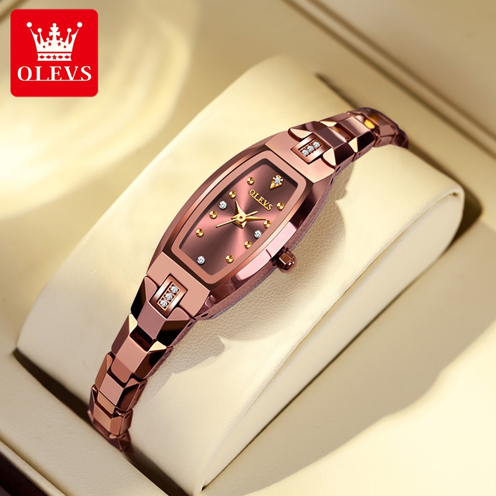 OLEVS Luxury Brand Red Tungsten Steel Wrist Watches Women Fashion Waterproof Quartz Wristwatch Casual Lady Female Wristwatch