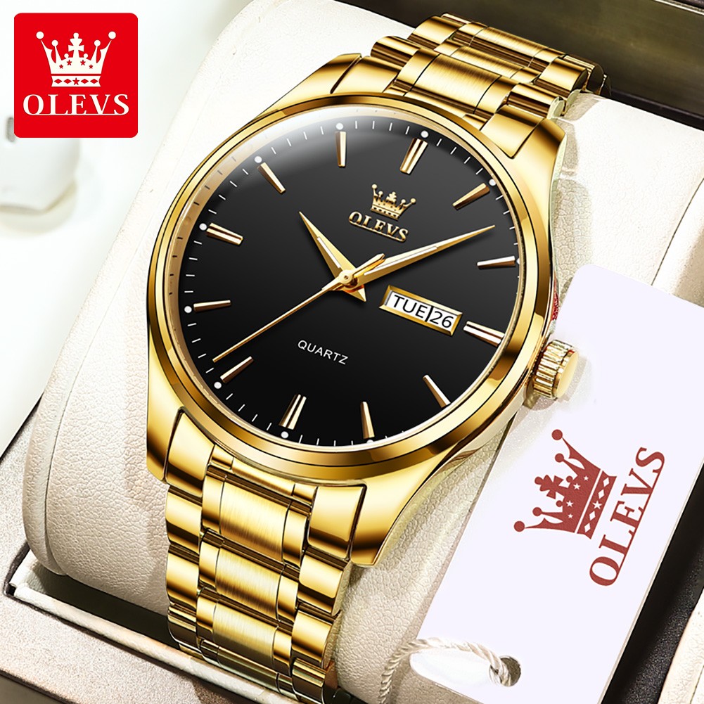 OLEVS Men's Watches Water Resistant Stainless Steel Gold Color Luxury Brand Quartz Men Wrist Watches