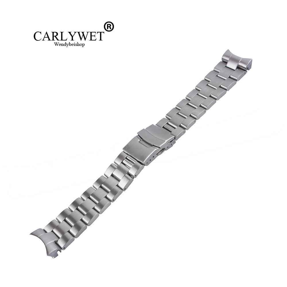 Carly Wet 22mm Sliver All Brush Stainless Steel Wrist Watch Band Replacement Metal Watchband Bracelet Double Push Clasp For Seiko