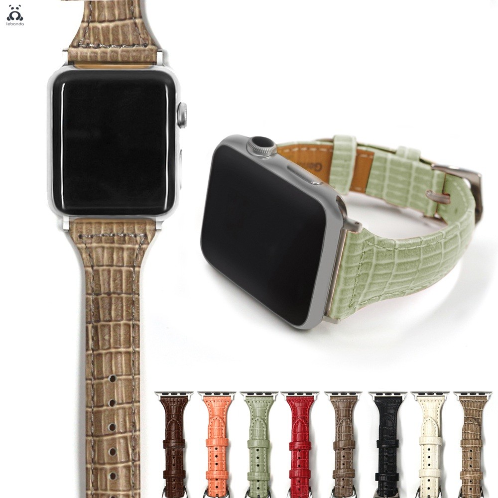 Genuine Leather Crocodile Pattern Strap for Apple Watch Series 7 6 SE 5 4 3 Pin Buckle Strap Slim Wrist Strap for iWatch 41 45mm