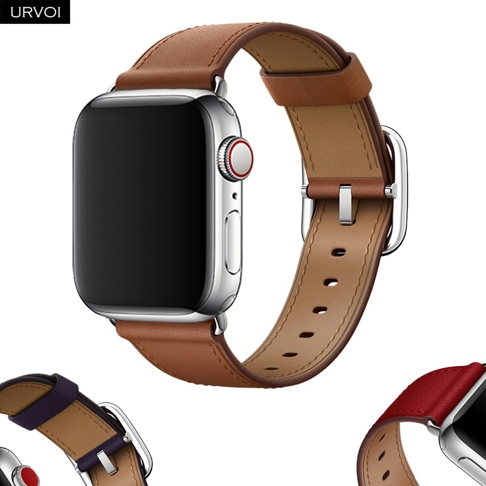 URVOI Band for Apple Watch Series 7 6 SE 5 4 3 Calf Leather Strap for iwatch with Classic Buckle Modern Design GEN.2 41mm 45mm