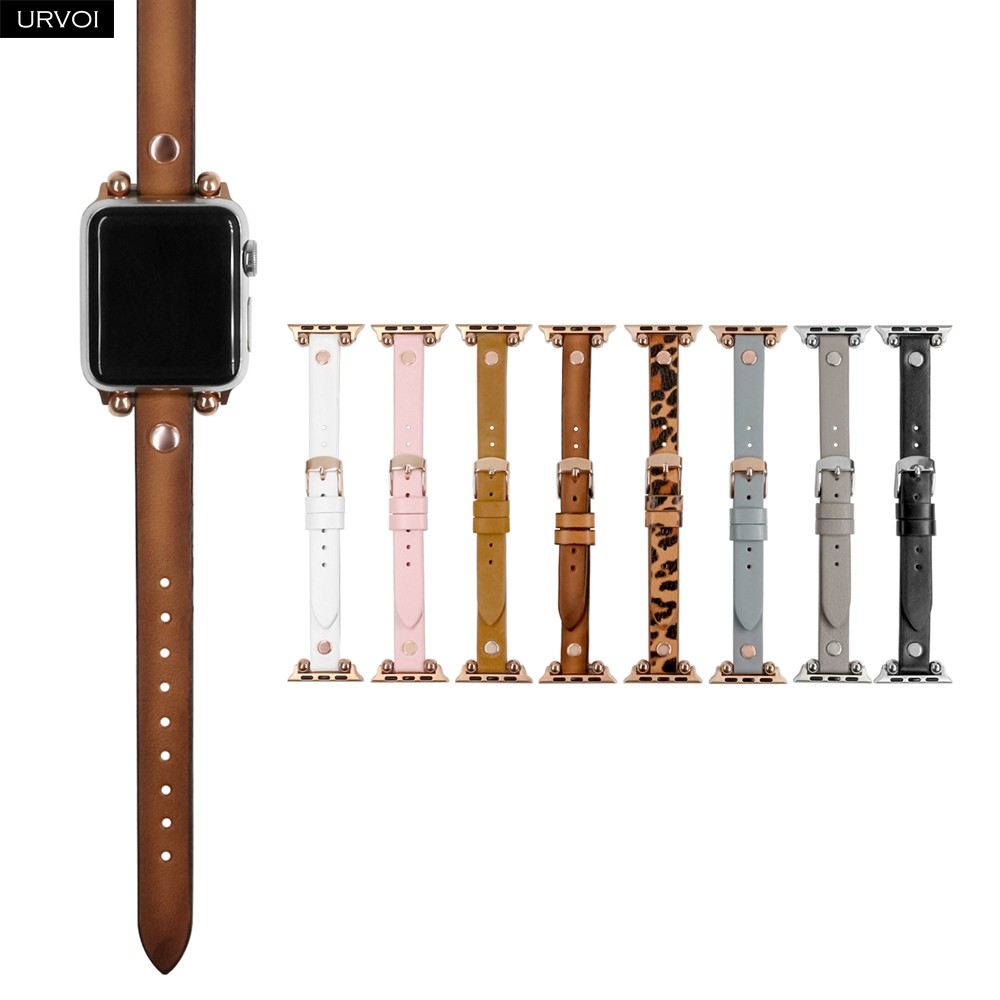 URVOI Leather Strap for Apple Watch Series 7 6 SE 5 4 3 2 1 Ultra-thin Strap Fashion Design Pin Buckle for iWatch 41 45mm