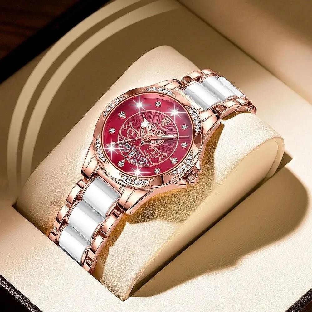 POEDAGAR Women Watch Luxury Quartz Diamond Rose Gold Ceramic Steel Watches Waterproof Luminous Swiss Brand Ladies Wristwatches