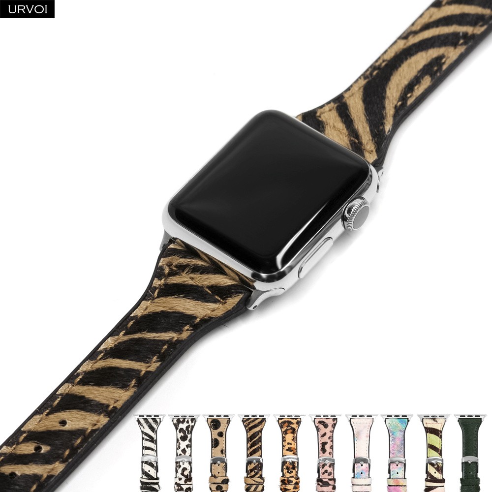 URVOI Band for Apple Watch Series 7 6 5 4 3 2 SE Sport Band Handmade Slim Waist Horse Leather Strap for iWatch Modern Design