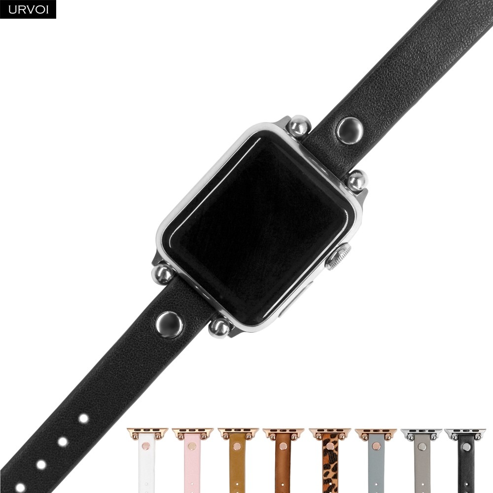 URVOI Band for Apple Watch Series 7 6 SE 5 4 3 2 1 Genuine Leather Strap for iWatch Beads Rose Gold and Slim Modern Stud Design