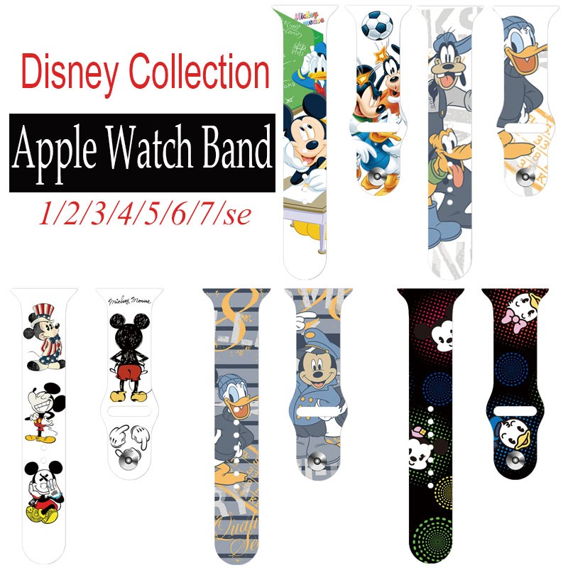 Disney Solo Strap Loop For Apple Watch Band 44mm 40mm 38mm 42mm Mickey Minnie Silicone Bracelet iwatch 6 5 4 3 SE 7 45mm 41mm