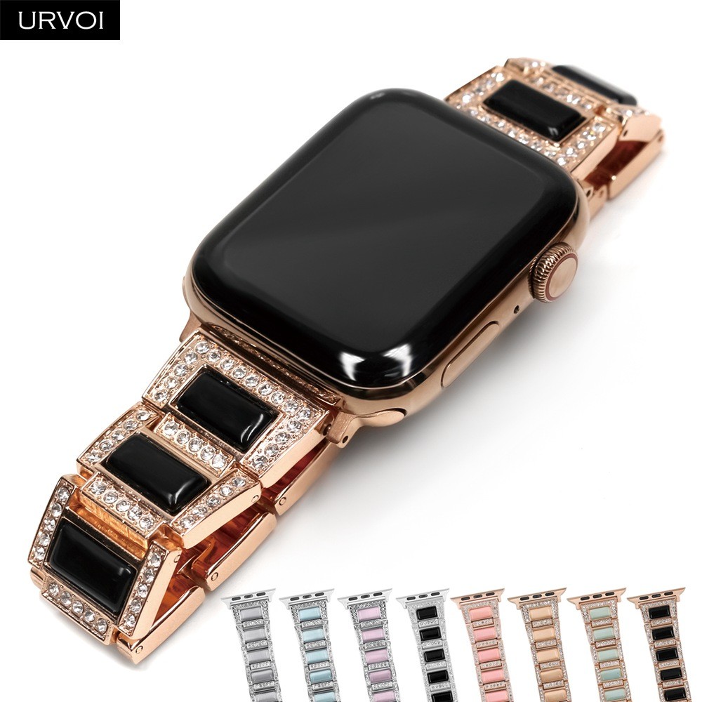 URVOI Metal Strap for Apple Watch Series 7 6 SE 5 4 3 2 1 Band for iwatch strap with Opal Luxury Glitter Shiny Stone 40mm 44mm