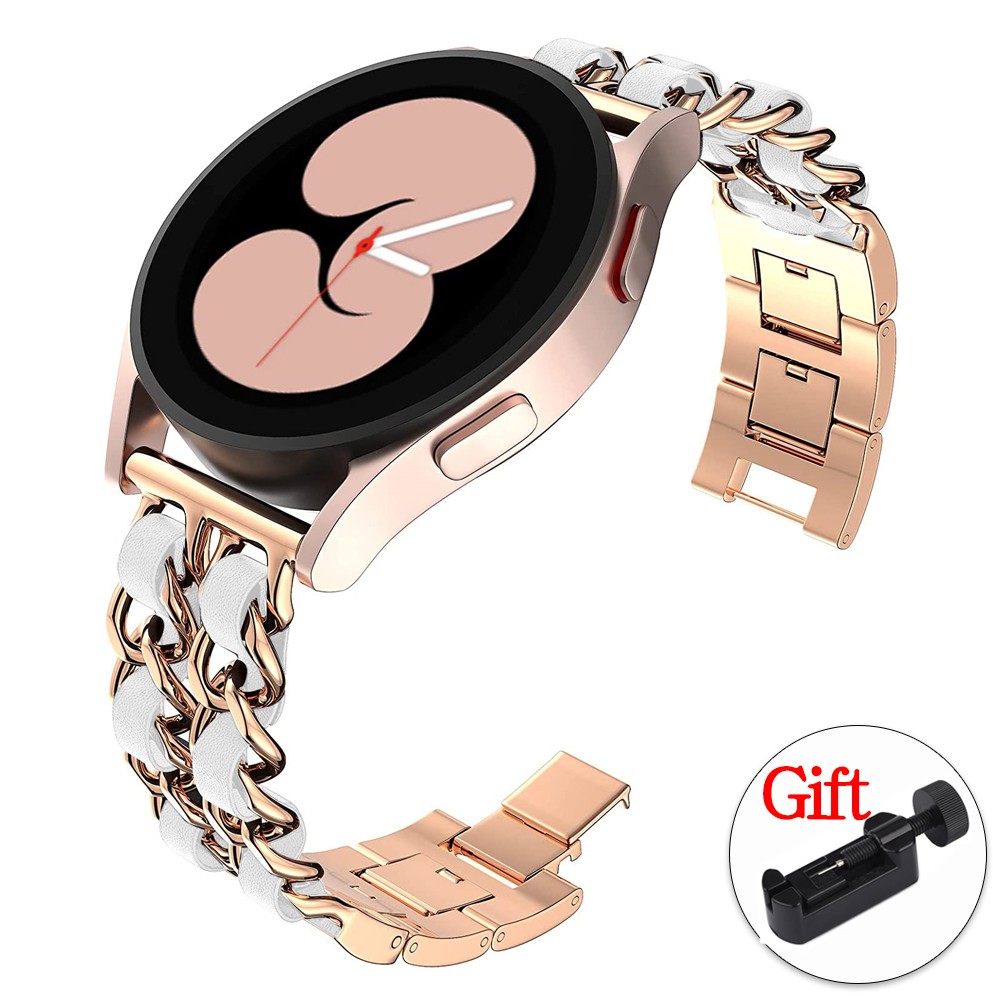20mm 22mm Band For Samsung Galaxy Watch 4/Classic/46mm/42mm/Active 2 Gear s3 Leather+Metal Bracelet Huawei GT/2/GT2/3 Pro Strap