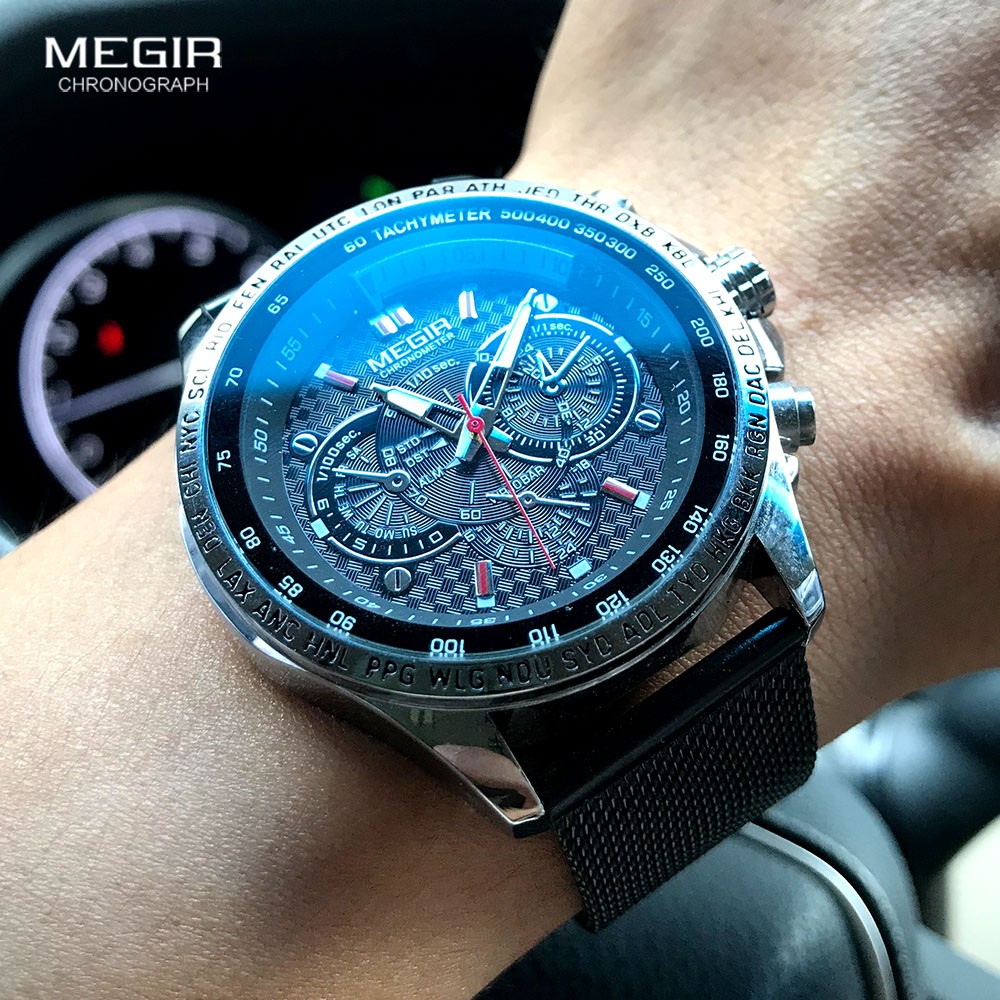 MEGIR Fashion Quartz Watches Men Luxury Mesh Strap Waterproof Wristwatch Decorative Chronograph Watch Man Relogio Masculino 1010