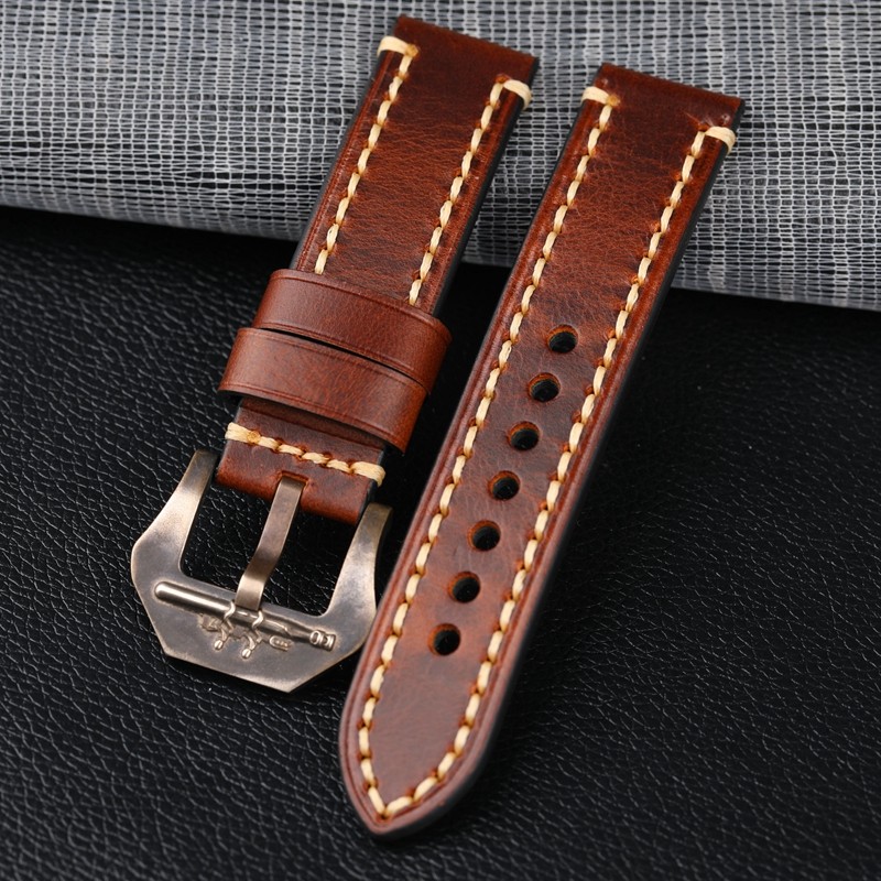 Hand Oiled Waxed Leather Leather Watchband Bronze Submarine 22 24 26MM Top Layer Leather Bronze Watch Bracelet Vintage Style