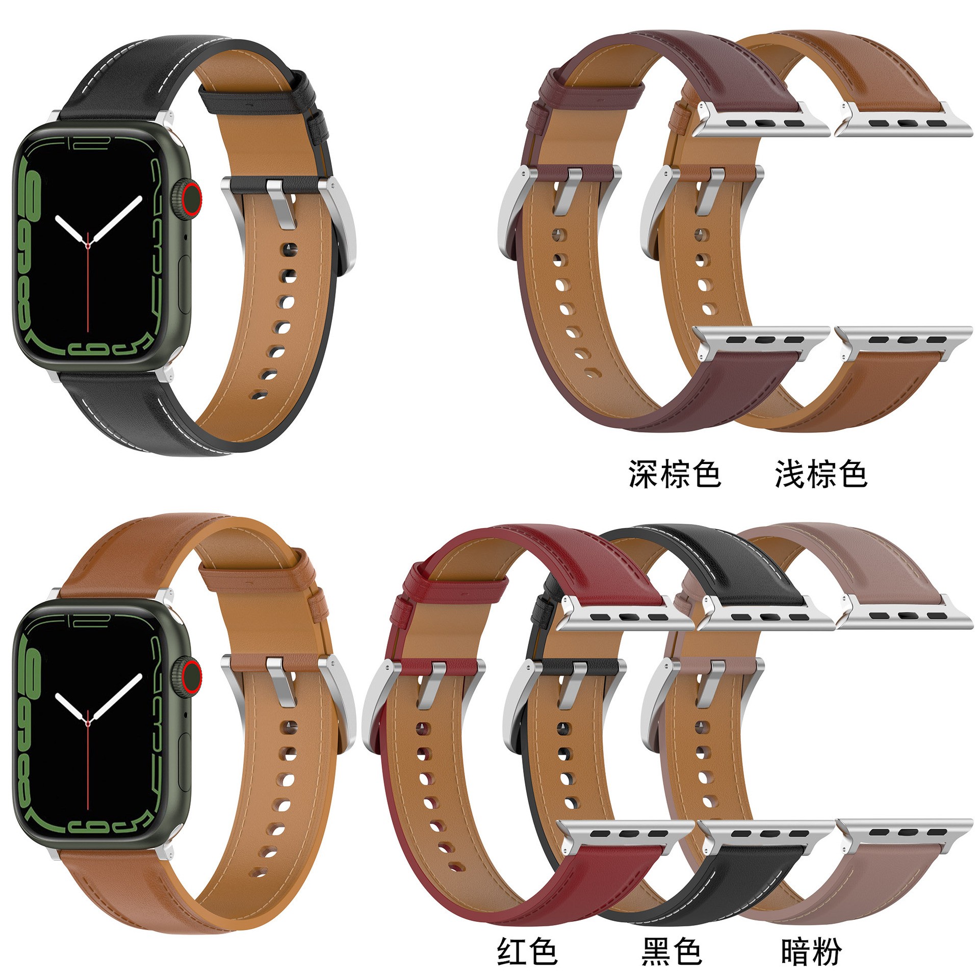 Business Real Leather Loop Bracelet Strap Band for Apple Watch SE 7654 42mm 38mm 44mm 40mm Strap on Smart iWatch 7 Watchband 45mm