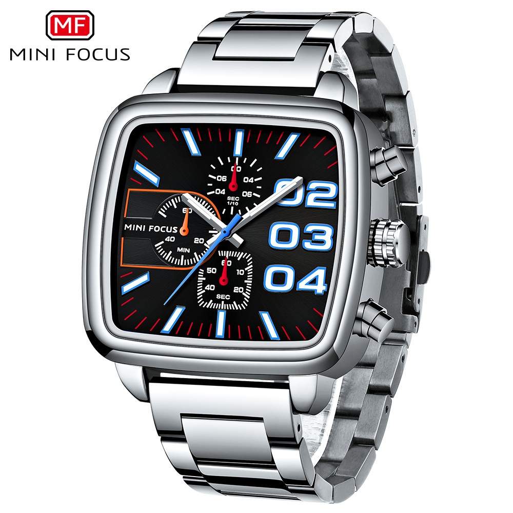 MINI FOCUS Men's Business Quartz Watch Stainless Steel Luxury Brand Luminous Multifunction Waterproof Male Watch + Box