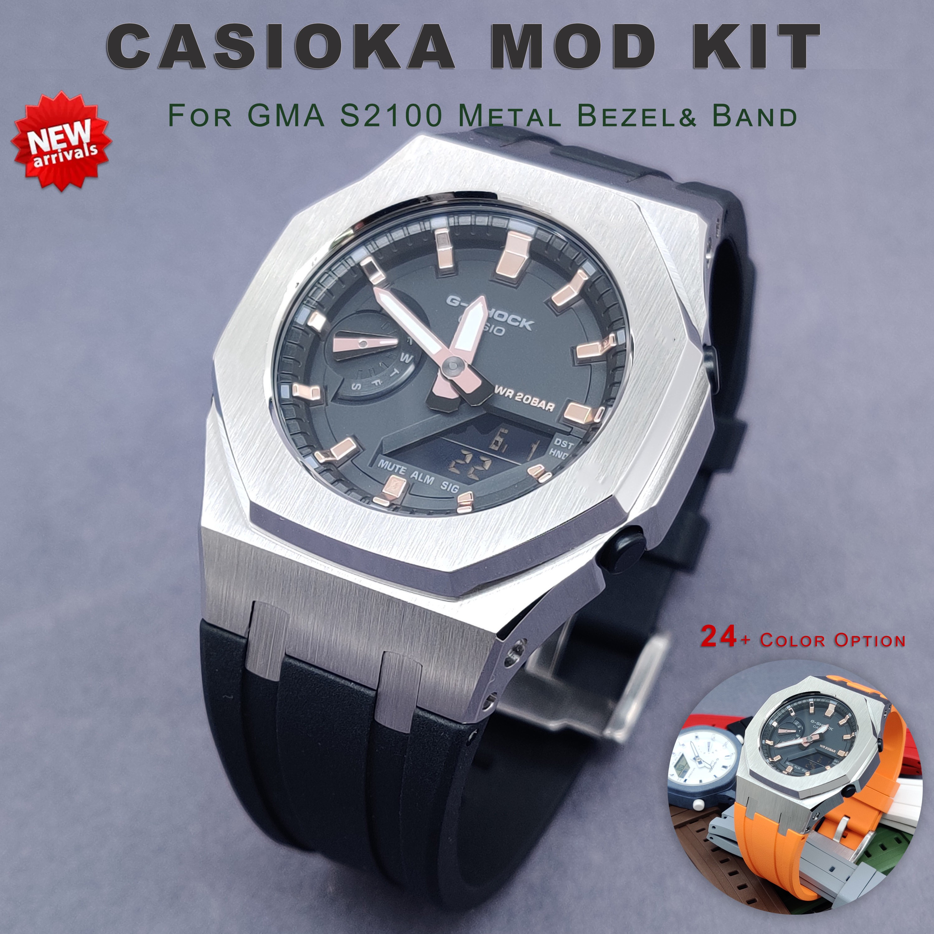 Casioak Fashion Kit For GMA S2100 Metal Frame Bezel Adjustment Kit For G Shock Fluoro Watch Rubber Strap Replacement Accessories