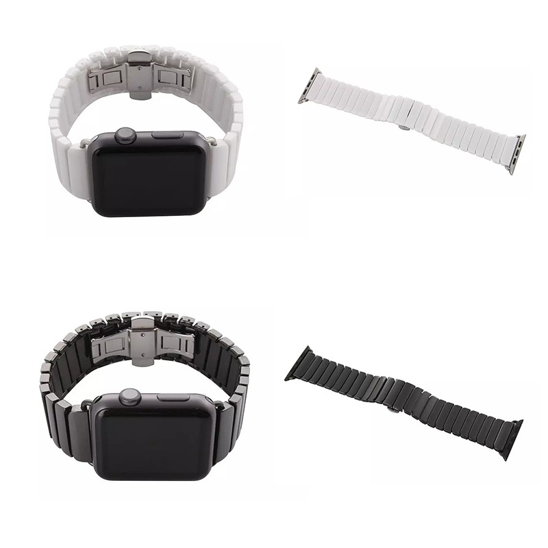 URVOI Link Bracelet for Apple Watch 7 6 SE 5 4 3 2 1 Band Space Ceramic Strap for iWatch 40 41 44 45mm Color White Black