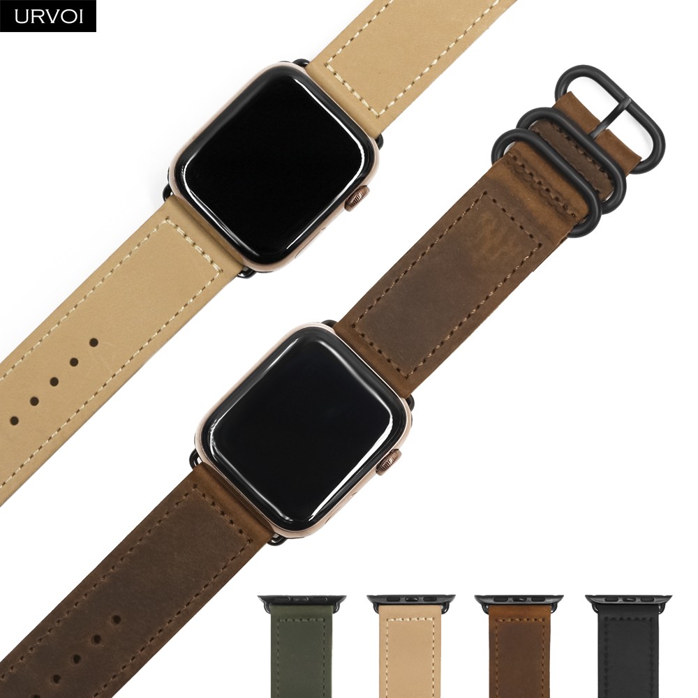 URVOI Band for Apple Watch Series 7 6 SE 5 4 3 2 Strap for iwatch Classic Buckle Wrist Band Handmade Retro Leather Band 40 44mm