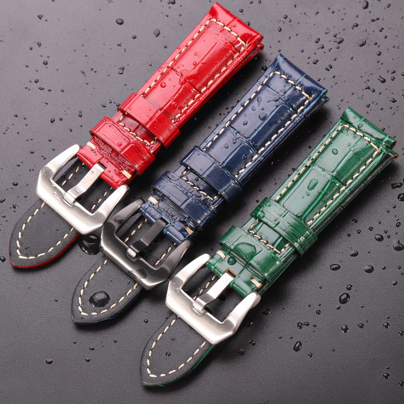 Cowhide Watchband Crocodile Pattern Women Men 20mm 22mm 24mm 5 Colors Watch Strap With Silver Black Steel Buckle Wrist Strap