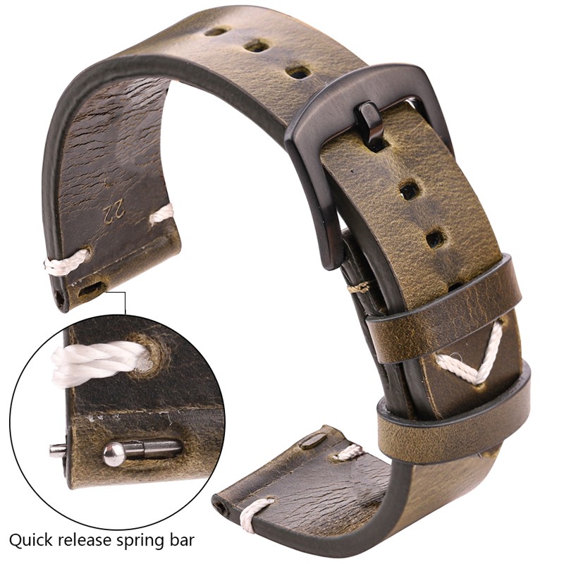 Oil Wax Genuine Leather Watch Band Handmade Cowhide Strap Women Men 18mm 20mm 22mm 24mm Quick Release Vintage Strap Accessories