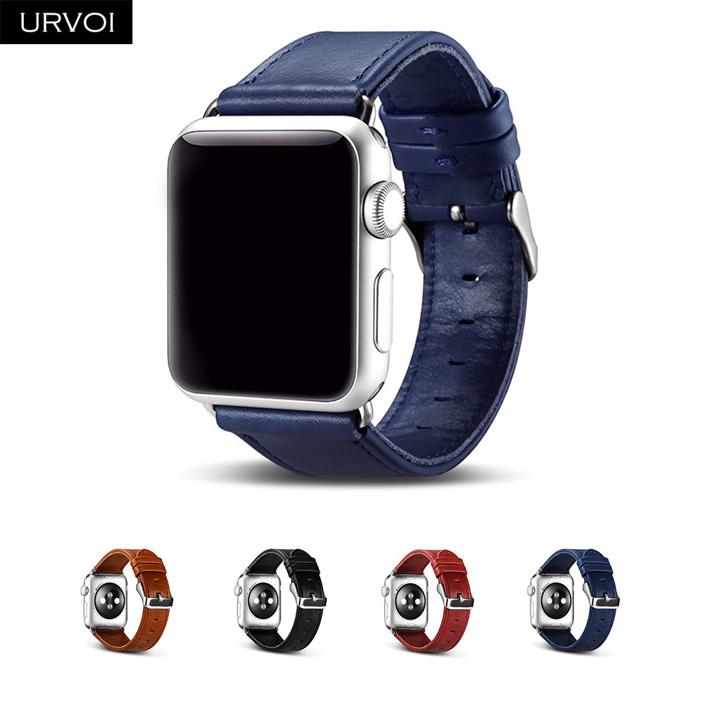 URVOI Strap for Apple Watch Series 7 6 SE 5 4 3 41 45mm Genuine Swift Leather Loop for iWatch Wristwatches Classic Pin Buckle Handmade