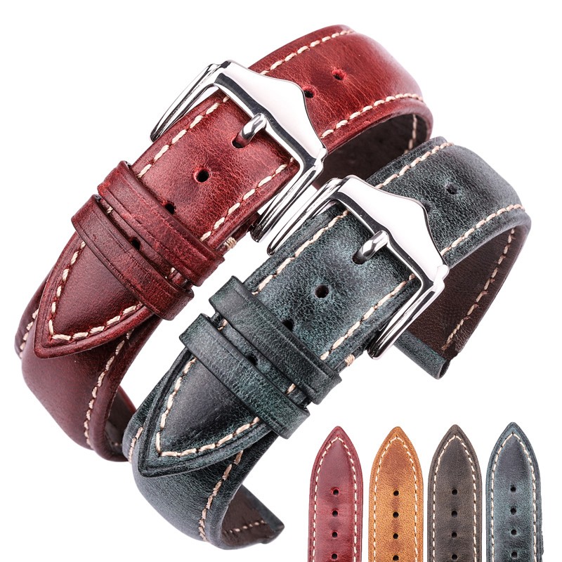 Cowhide watch straps for men and women,18mm,20mm,22mm,24mm,blue,yellow,green,genuine leather,vintage,watch strap