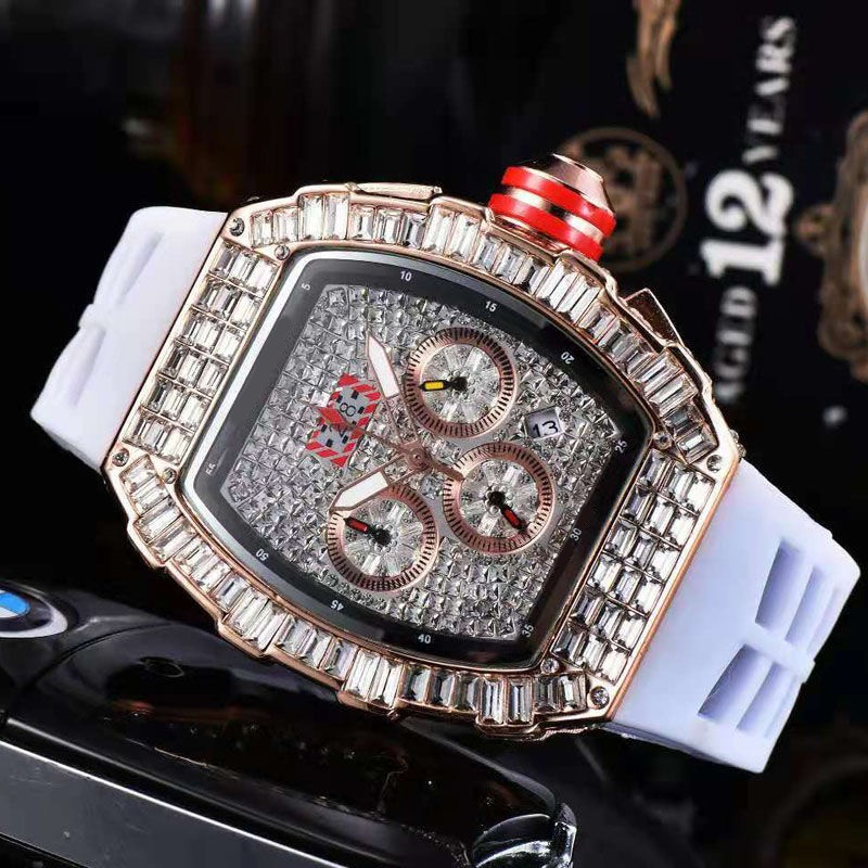 Fashion Brand RM Diamond Casual Women Watch Sport Gel Silicone Chronograph Woman Man Couples Steel Calendar Quartz Watches