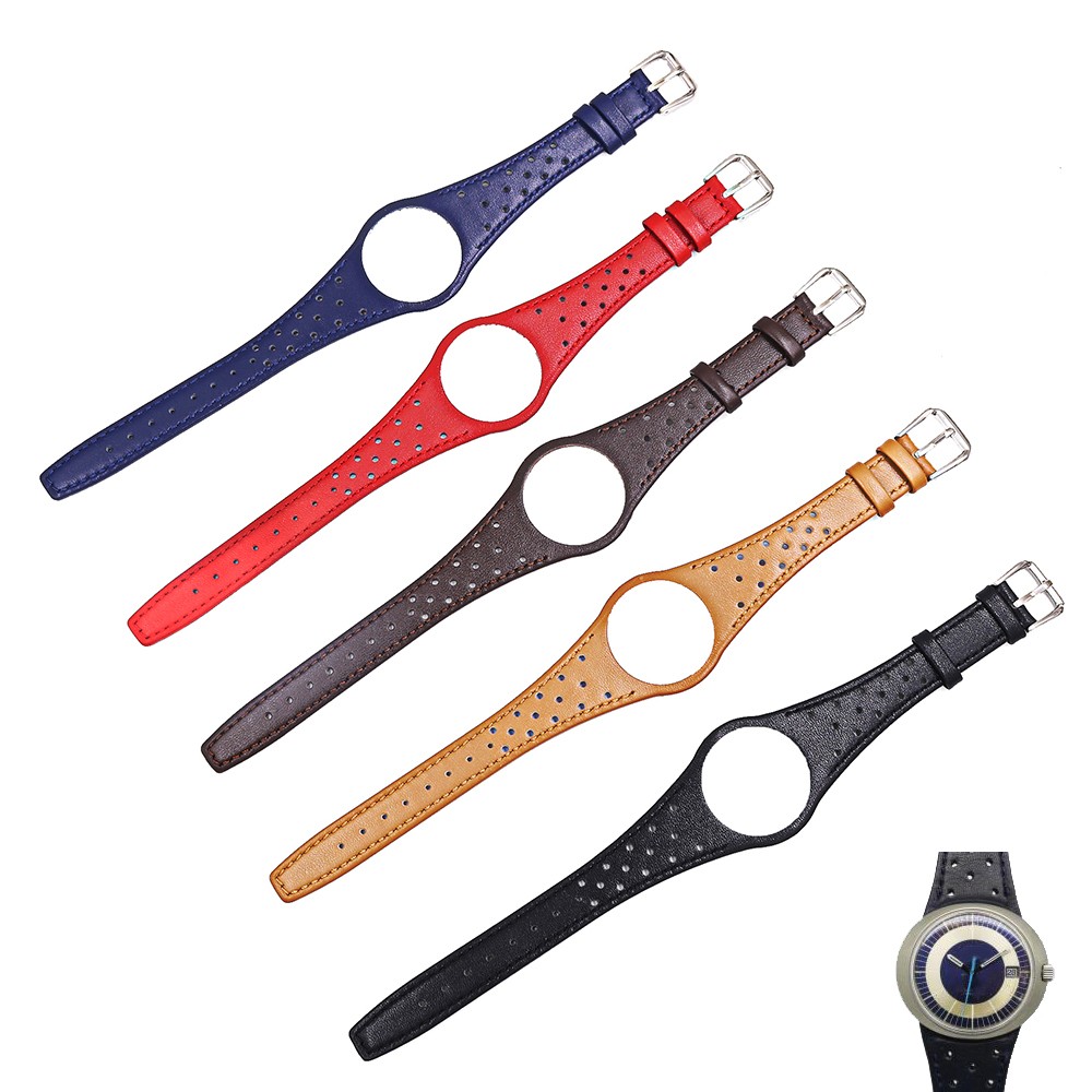 CARLYWET - Genuine calfskin leather strap, red, blue, brown, black, khaki, with a silver-tone steel buckle, for the Omega Dynamic Ones