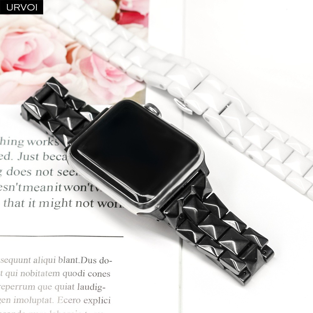 URVOI Band for Apple Watch Series 7 6 SE 5 4 3 2 1 Ceramic Slim Strap for iWatch Rhombus Design Butterfly Buckle 38 40 42 44mm