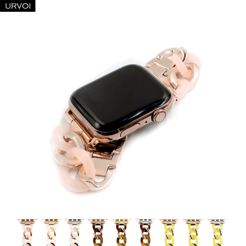 URVOI Link Bracelet for Apple Watch Series 7 6 SE 5 4 3 Band for iwatch Resin Strap Cow Boy Chain Girls Stainless Steel Bracelet