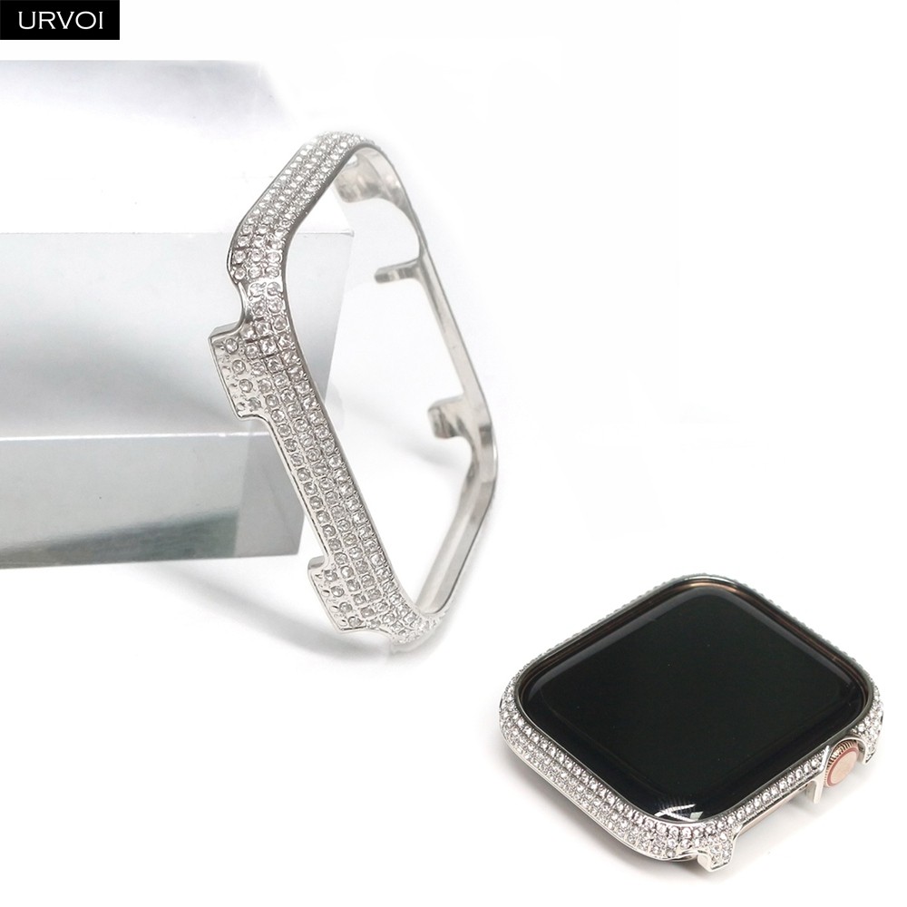 URVOI Shiny Metal Case For Apple Watch Series 7 6 SE 5 4 Bumper Full Zircon Frame Cover For iWatch 41 45mm Modern Design