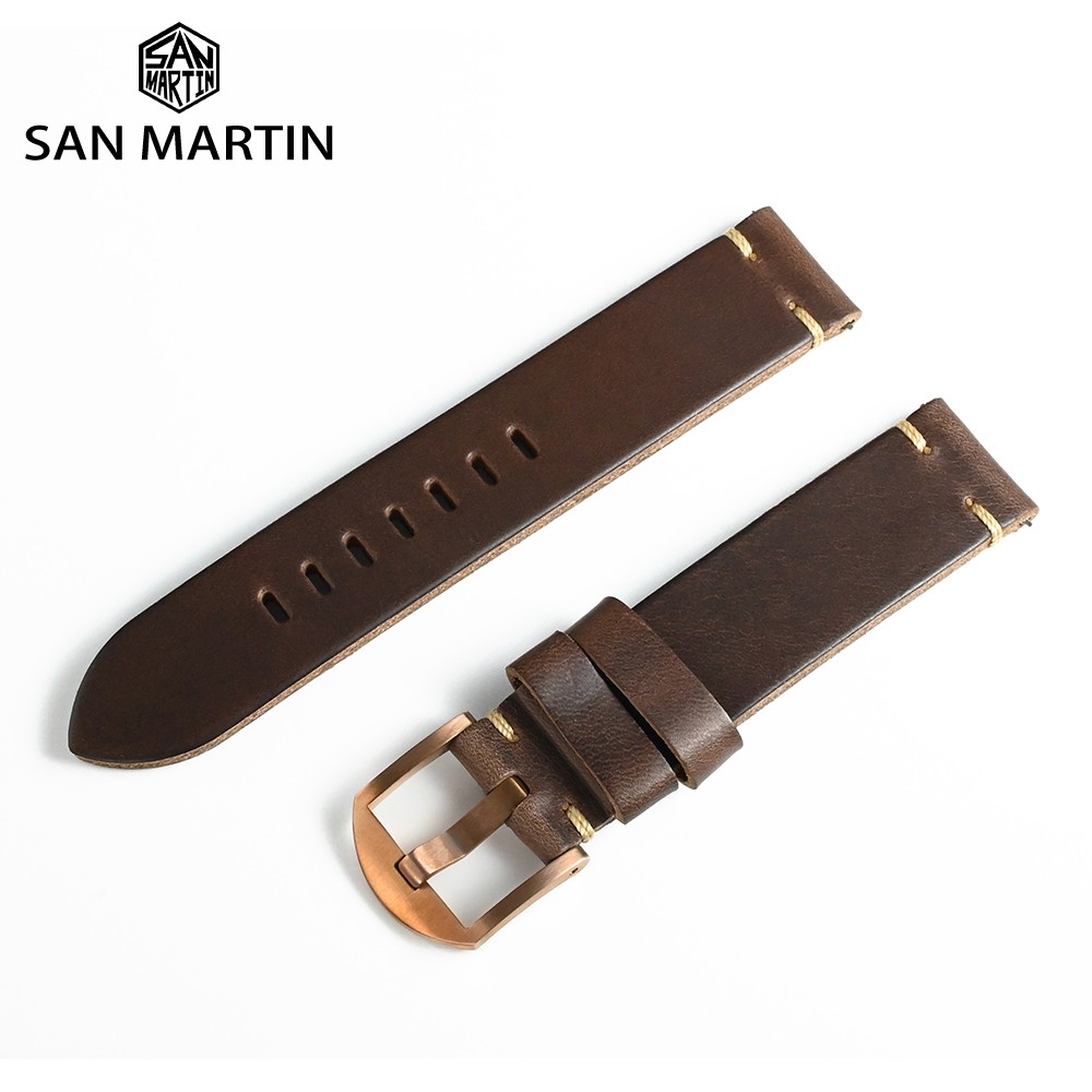 San Martin Quick Release Leather Watch Strap Premium Horween Cowhide Strap 20mm Flexible Replacement Watches Pin Buckle