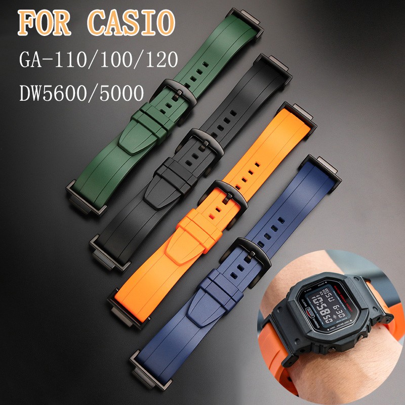 For Casio For G-SHOCK GA-110 GA-100 DW-5600 6900 GA-2100 Watch Strap Fluorine Rubber Watchband With Connector Adapters 16mm